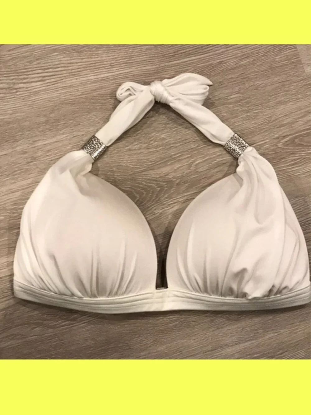 Venus Goddess Enhancer Push Up Bikini Top Swimsuit Pearlescent White w/ Silver - Picture 2 of 7